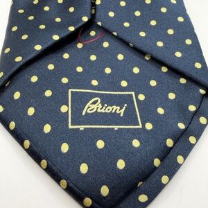 Brioni Navy and Yellow Polka Dot Tie